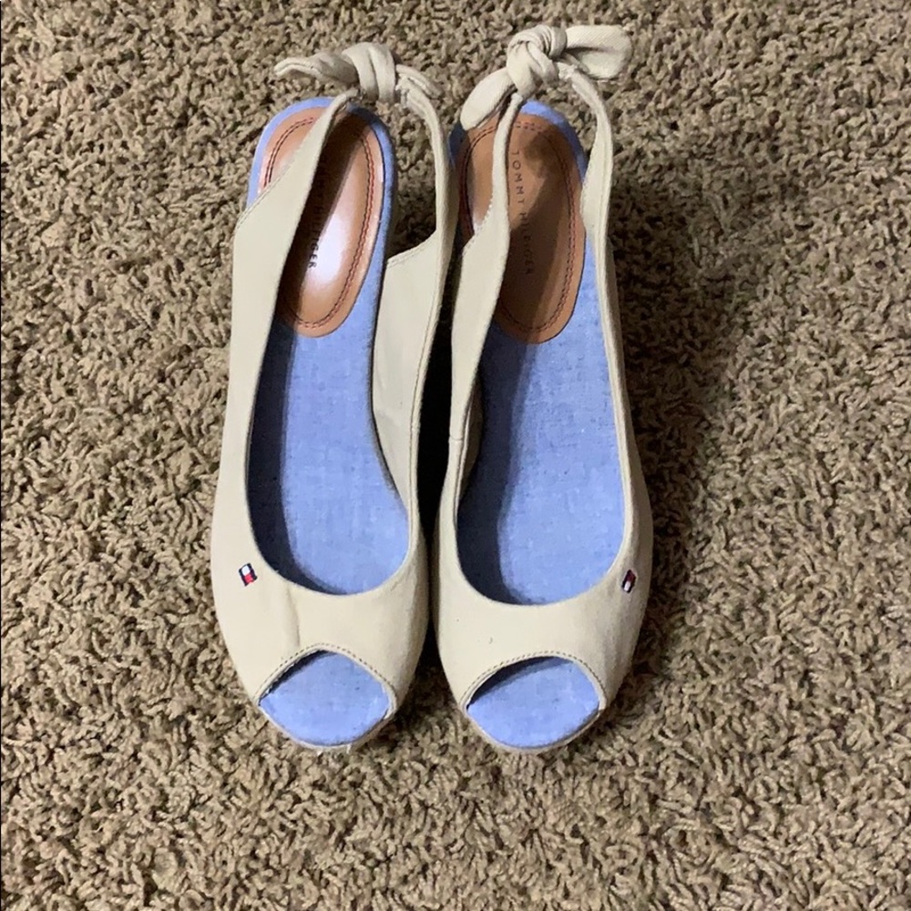 Tommy Hilfiger beige sling back wedge heels